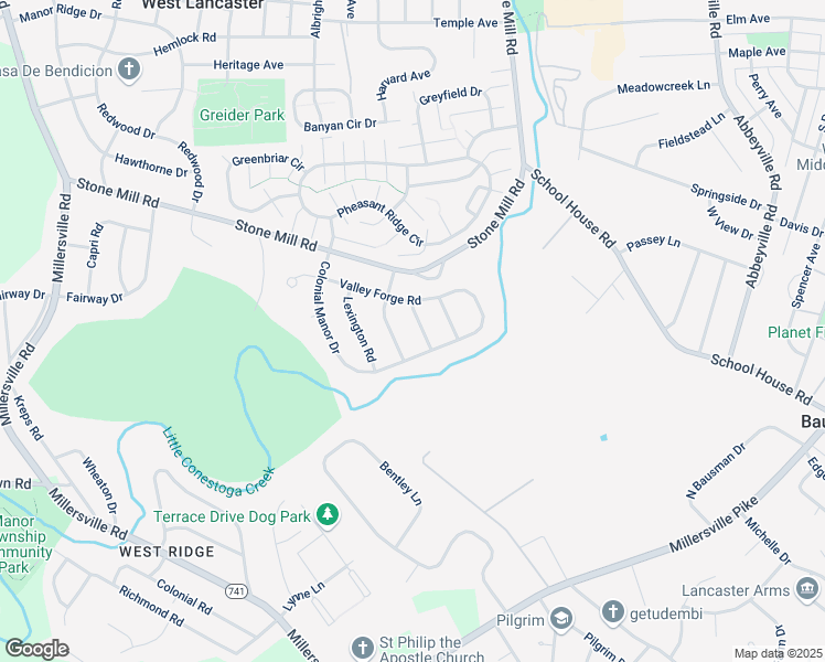 map of restaurants, bars, coffee shops, grocery stores, and more near 511 Yorktown Road in Lancaster