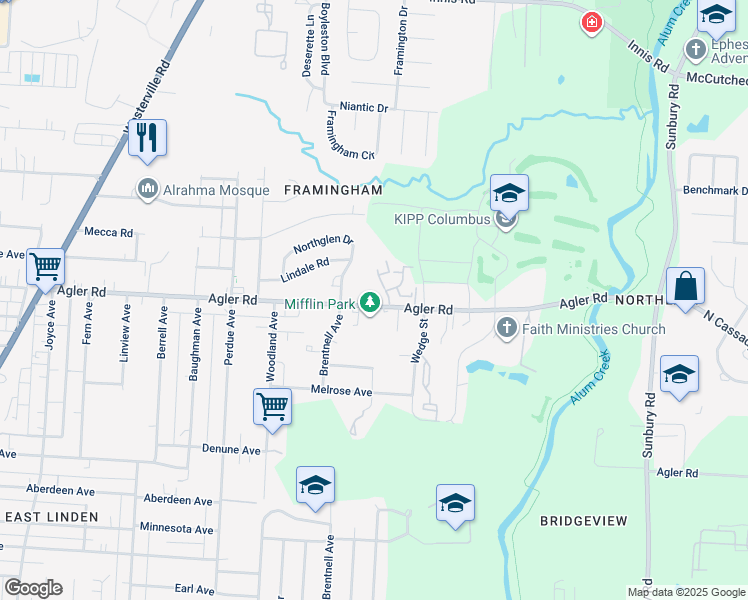 map of restaurants, bars, coffee shops, grocery stores, and more near 2913 Bridgewalk Street in Columbus