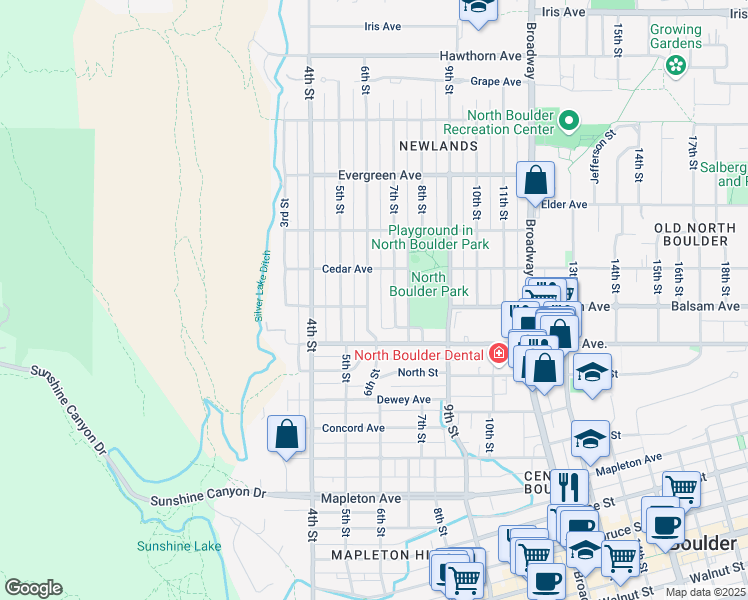 map of restaurants, bars, coffee shops, grocery stores, and more near 2810 6th Street in Boulder