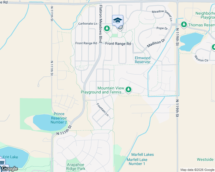 map of restaurants, bars, coffee shops, grocery stores, and more near 2085 Fox Hills Road in Erie
