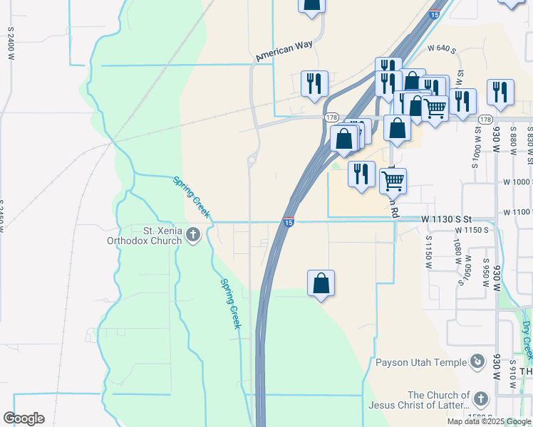 map of restaurants, bars, coffee shops, grocery stores, and more near 1045 South 1700 West in Payson