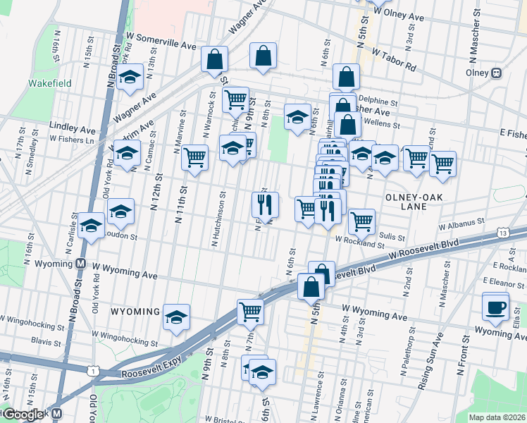 map of restaurants, bars, coffee shops, grocery stores, and more near 4956 North 7th Street in Philadelphia