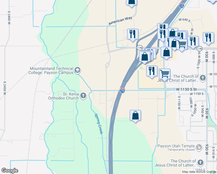 map of restaurants, bars, coffee shops, grocery stores, and more near 1045 South 1700 West in Payson