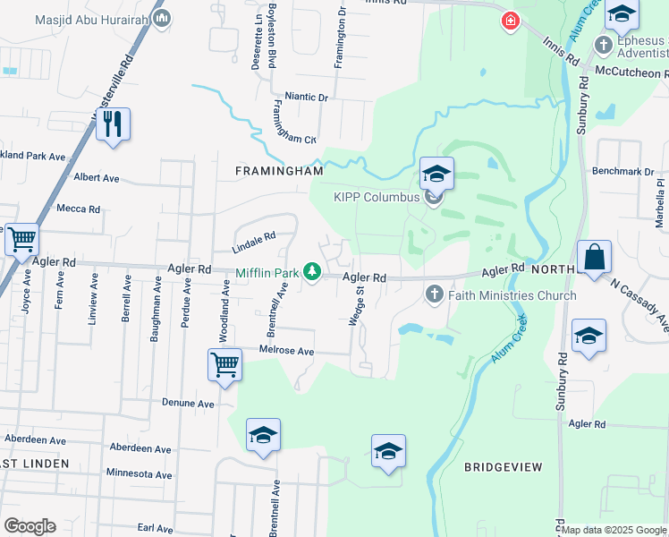 map of restaurants, bars, coffee shops, grocery stores, and more near 2913 Bridgewalk Street in Columbus