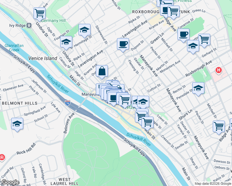 map of restaurants, bars, coffee shops, grocery stores, and more near 152 Gay Street in Philadelphia