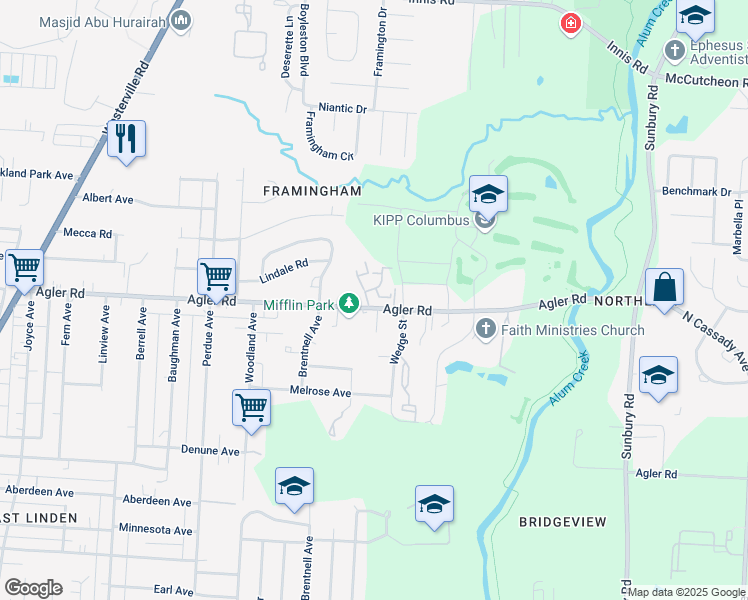 map of restaurants, bars, coffee shops, grocery stores, and more near 2913 Bridgewalk Street in Columbus