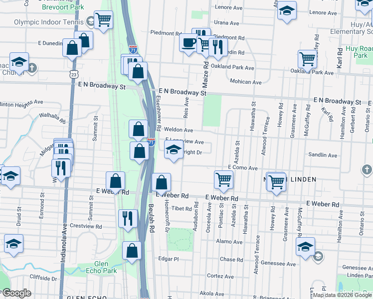 map of restaurants, bars, coffee shops, grocery stores, and more near 793 East Longview Avenue in Columbus