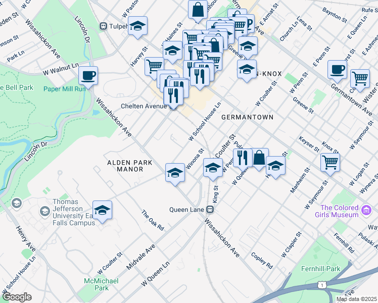 map of restaurants, bars, coffee shops, grocery stores, and more near 413 West School House Lane in Philadelphia