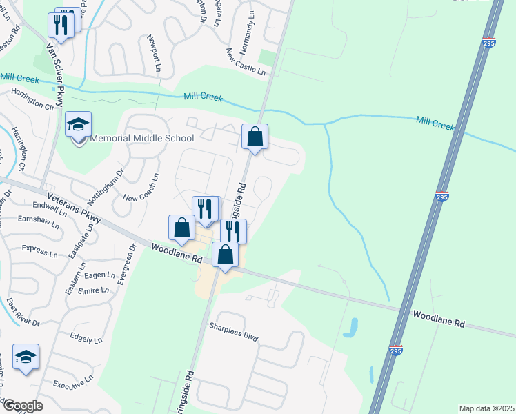 map of restaurants, bars, coffee shops, grocery stores, and more near Winstead Drive in Westampton