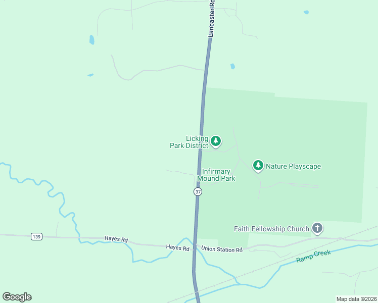 map of restaurants, bars, coffee shops, grocery stores, and more near 4300 Lancaster Road in Granville