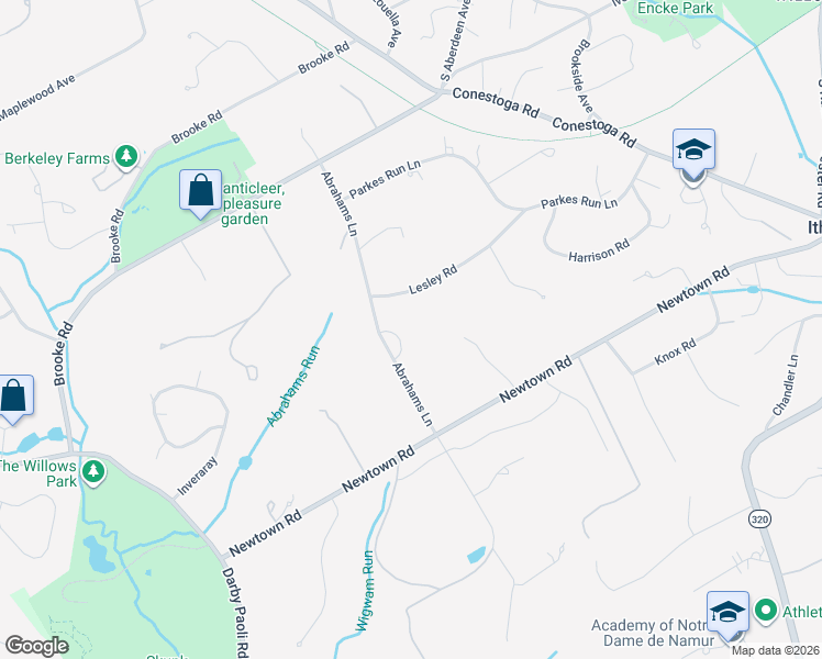 map of restaurants, bars, coffee shops, grocery stores, and more near 244 Abrahams Lane in Villanova