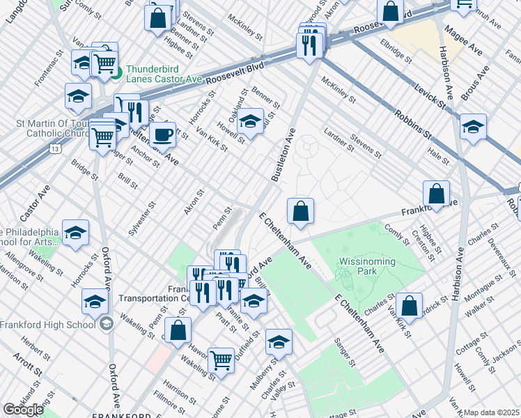 map of restaurants, bars, coffee shops, grocery stores, and more near 5801 Bustleton Avenue in Philadelphia