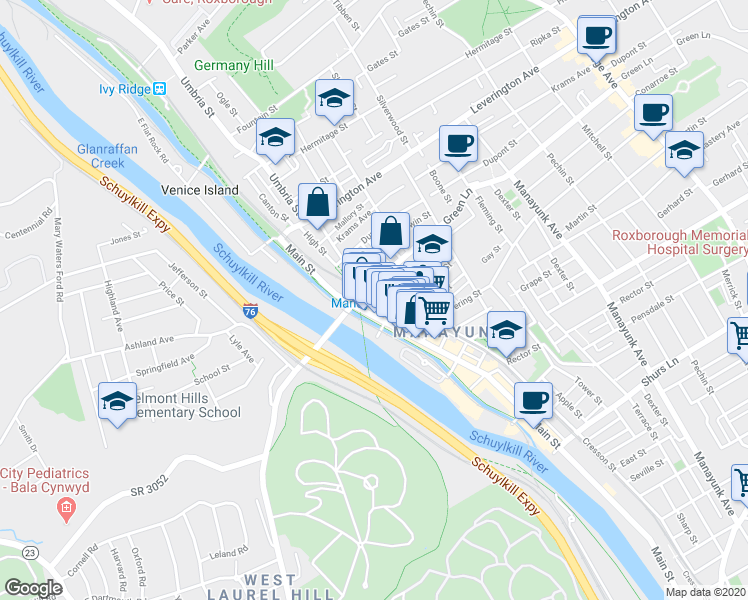 map of restaurants, bars, coffee shops, grocery stores, and more near in Philadelphia