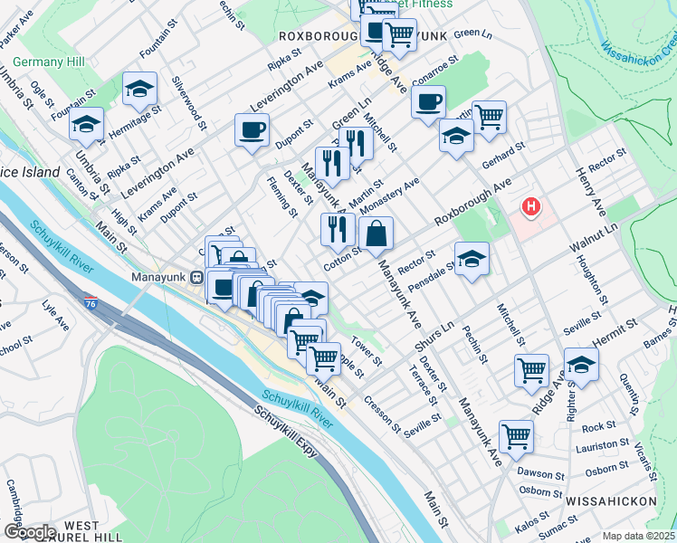 map of restaurants, bars, coffee shops, grocery stores, and more near 4304 Fleming Street in Philadelphia