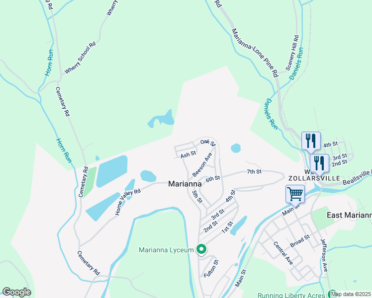 map of restaurants, bars, coffee shops, grocery stores, and more near 1209 Hill Street in Marianna