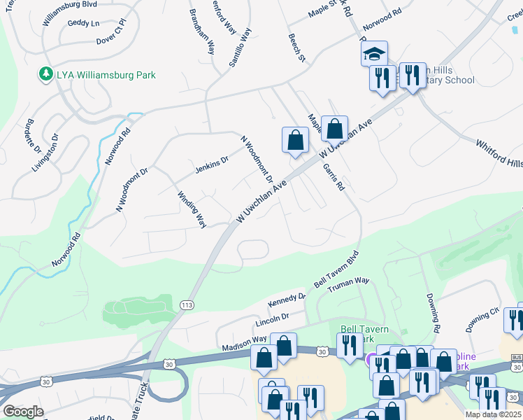 map of restaurants, bars, coffee shops, grocery stores, and more near 5 Edgewood Drive in Downingtown