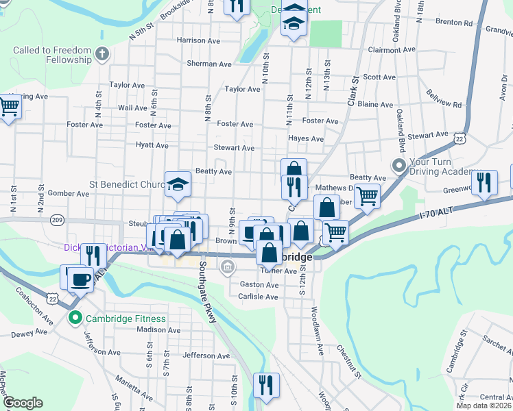 map of restaurants, bars, coffee shops, grocery stores, and more near 301 North 10th Street in Cambridge