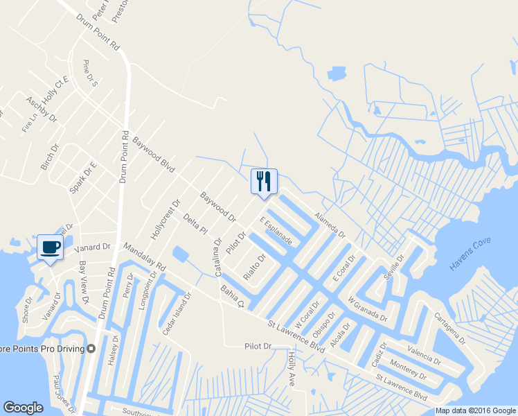 map of restaurants, bars, coffee shops, grocery stores, and more near 68 Catalina Drive in Brick Township