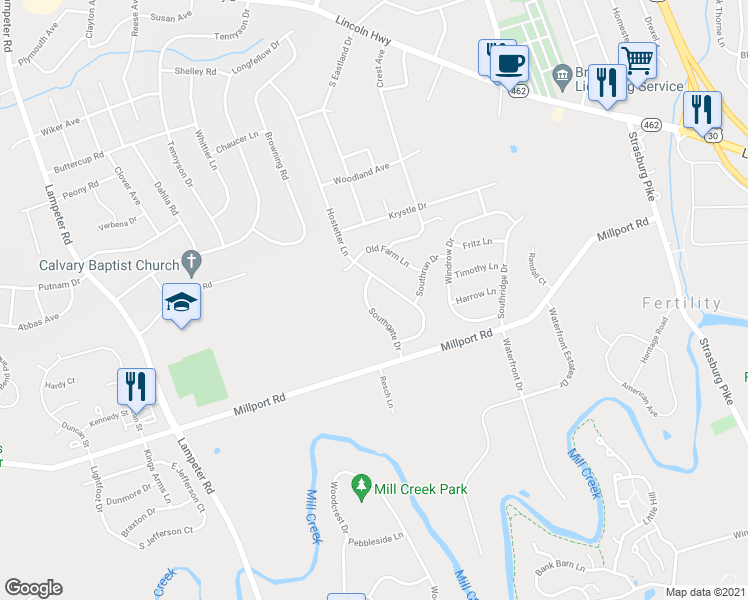 map of restaurants, bars, coffee shops, grocery stores, and more near 200 Hostetter Lane in Lancaster