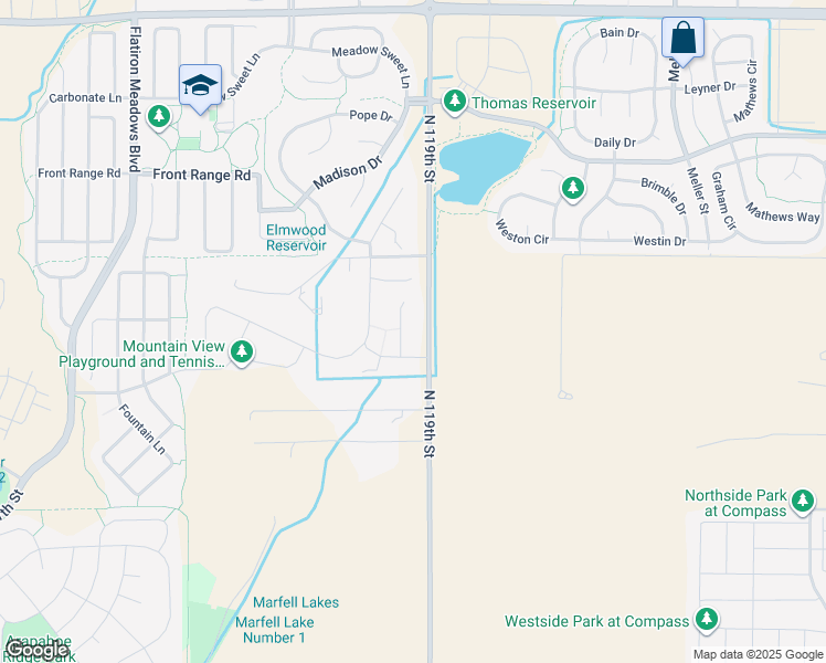 map of restaurants, bars, coffee shops, grocery stores, and more near 2583 North 119th Street in Lafayette