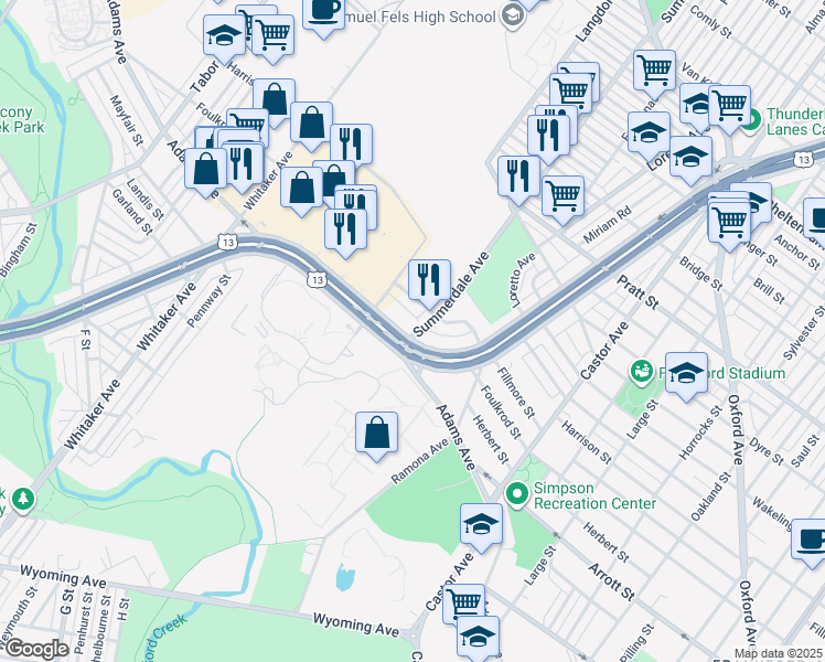 map of restaurants, bars, coffee shops, grocery stores, and more near 4724 Roosevelt Boulevard in Philadelphia