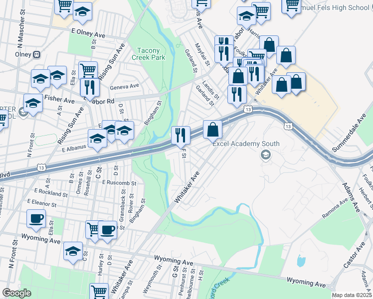 map of restaurants, bars, coffee shops, grocery stores, and more near in Philadelphia
