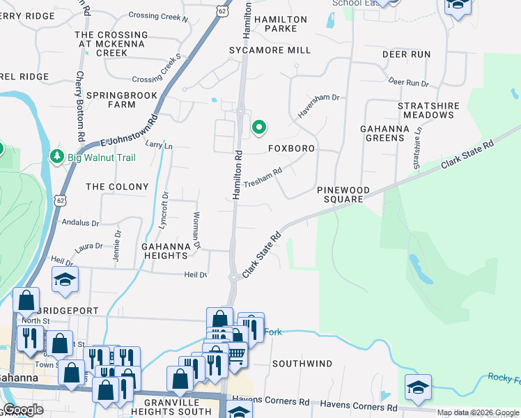 map of restaurants, bars, coffee shops, grocery stores, and more near 454 Langford Court in Columbus