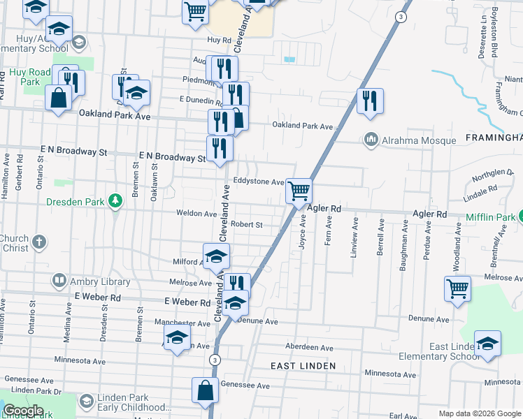 map of restaurants, bars, coffee shops, grocery stores, and more near 1880 Agler Road in Columbus