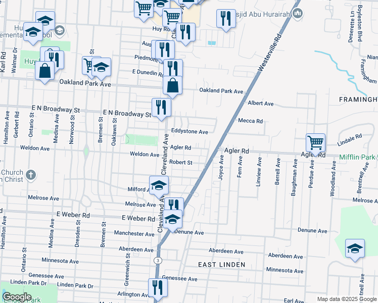 map of restaurants, bars, coffee shops, grocery stores, and more near 1880 Agler Road in Columbus