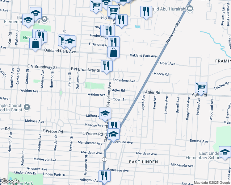 map of restaurants, bars, coffee shops, grocery stores, and more near 1825 Agler Road in Columbus