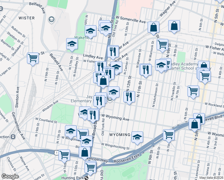 map of restaurants, bars, coffee shops, grocery stores, and more near in Philadelphia