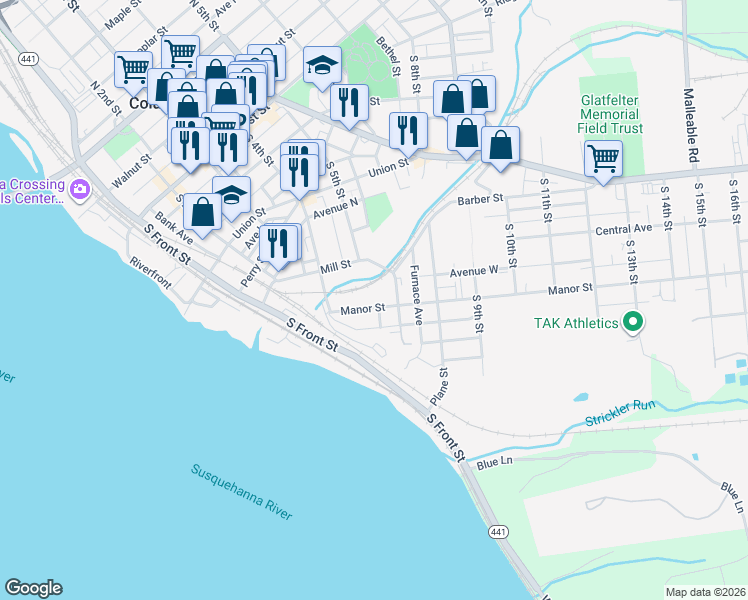 map of restaurants, bars, coffee shops, grocery stores, and more near 465 Manor Street in Columbia