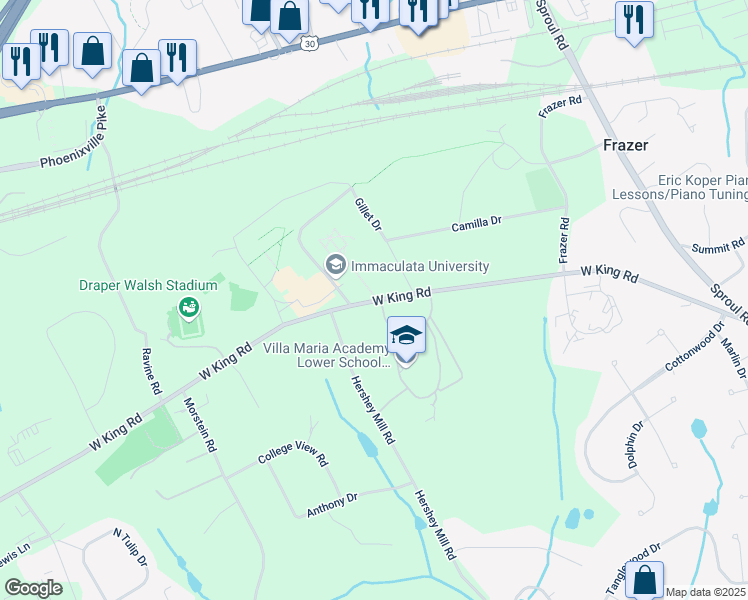 map of restaurants, bars, coffee shops, grocery stores, and more near in Chester County