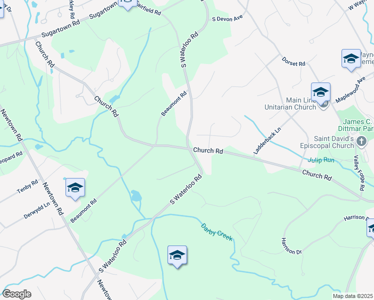 map of restaurants, bars, coffee shops, grocery stores, and more near 718 South Waterloo Road in Devon
