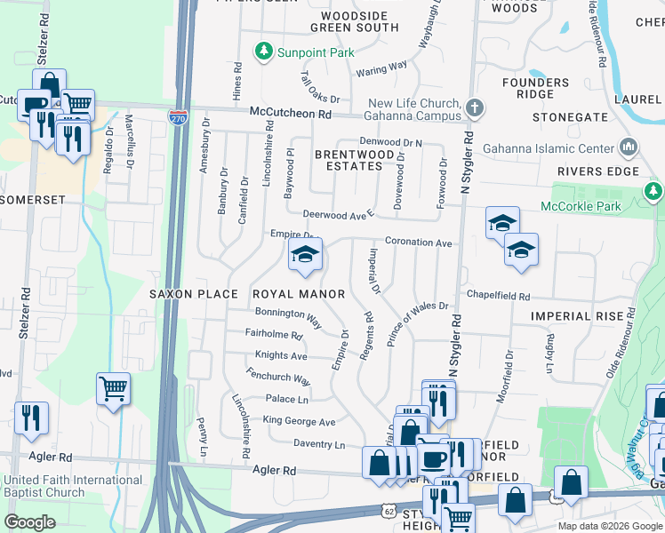 map of restaurants, bars, coffee shops, grocery stores, and more near 336 Empire Drive in Columbus
