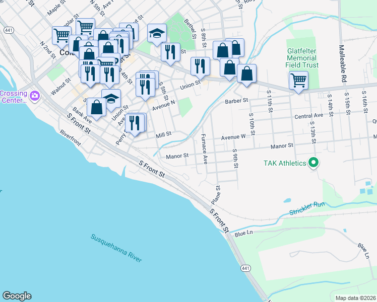 map of restaurants, bars, coffee shops, grocery stores, and more near 465 Manor Street in Columbia