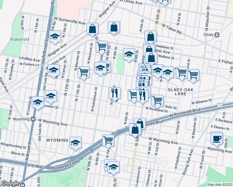 map of restaurants, bars, coffee shops, grocery stores, and more near 4944 North 7th Street in Philadelphia