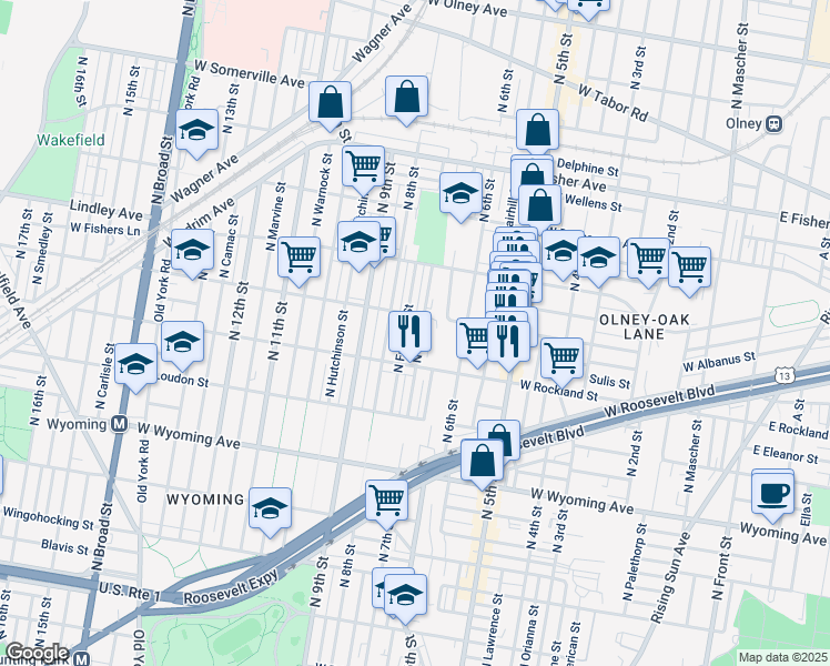 map of restaurants, bars, coffee shops, grocery stores, and more near 4944 North 7th Street in Philadelphia
