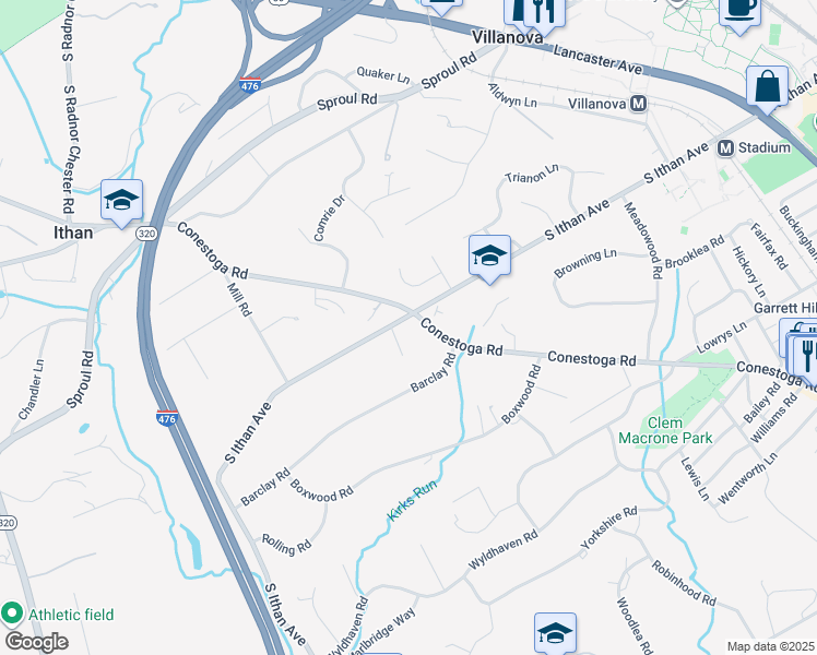 map of restaurants, bars, coffee shops, grocery stores, and more near 403 South Ithan Avenue in Bryn Mawr