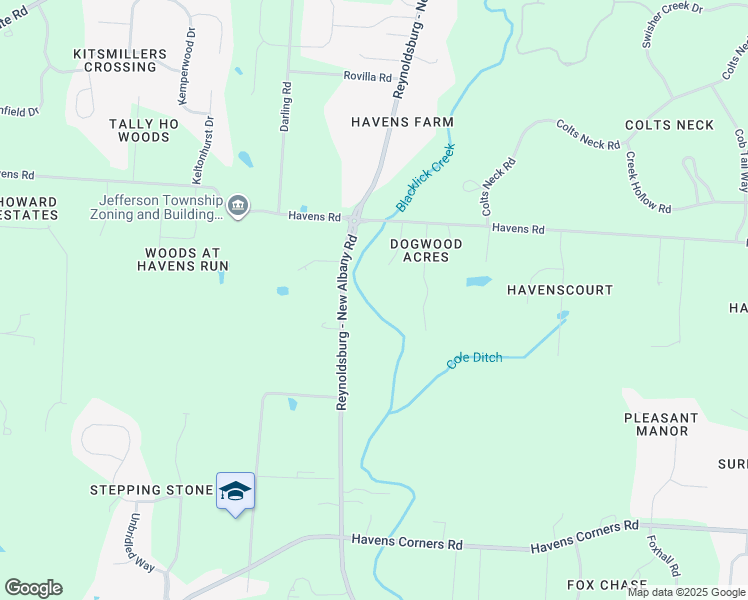 map of restaurants, bars, coffee shops, grocery stores, and more near 2120 Reynoldsburg - New Albany Road in Blacklick