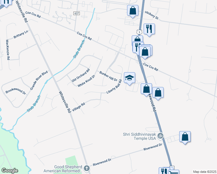 map of restaurants, bars, coffee shops, grocery stores, and more near 1916 Powder Horn Road in Toms River