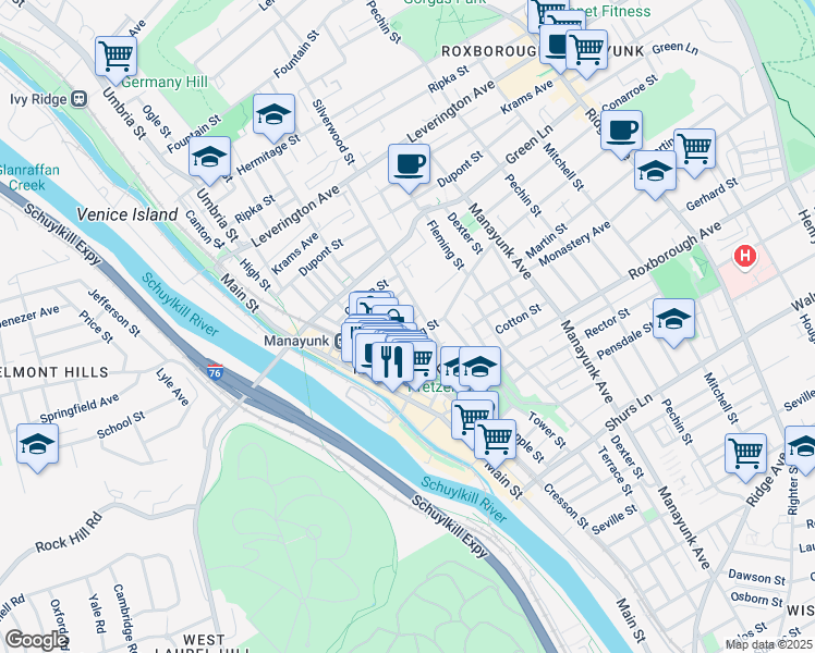 map of restaurants, bars, coffee shops, grocery stores, and more near 149 Maiden Street in Philadelphia