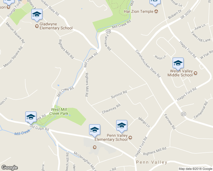 map of restaurants, bars, coffee shops, grocery stores, and more near 47 Righters Mill Road in Narberth