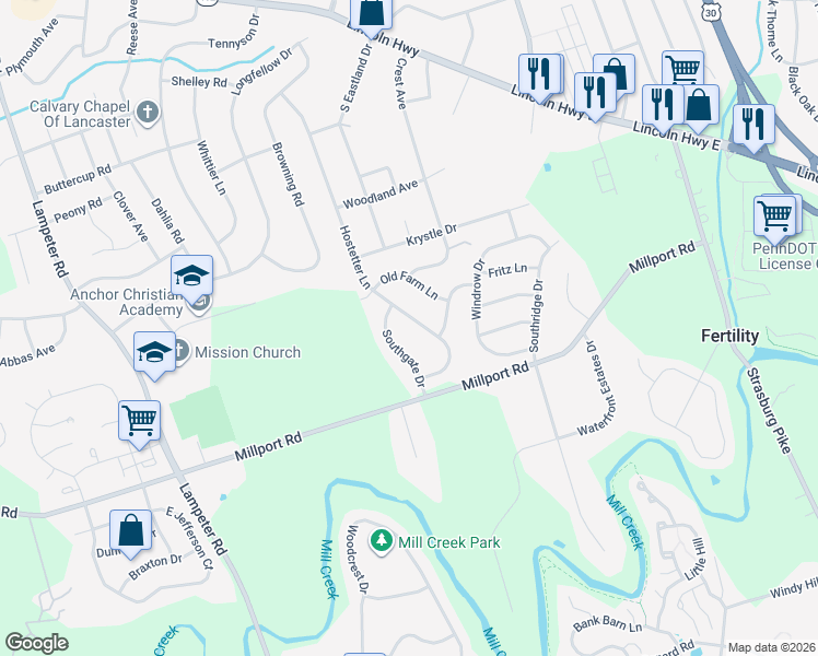 map of restaurants, bars, coffee shops, grocery stores, and more near 200 Hostetter Ln in Lancaster