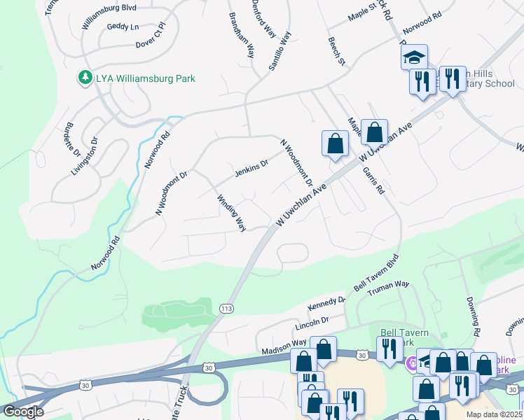 map of restaurants, bars, coffee shops, grocery stores, and more near 29 Gunning Ln in Downingtown