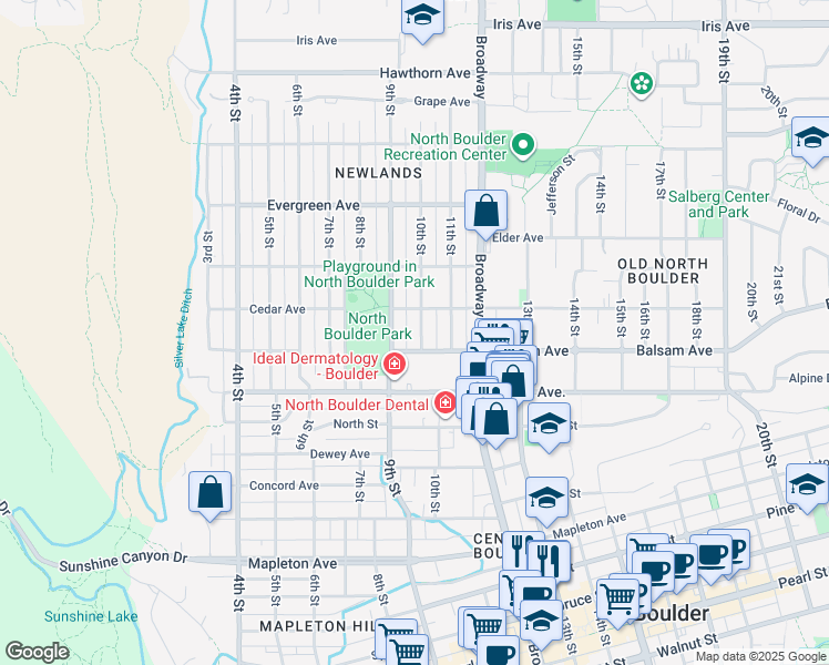 map of restaurants, bars, coffee shops, grocery stores, and more near 2840 9th Street in Boulder