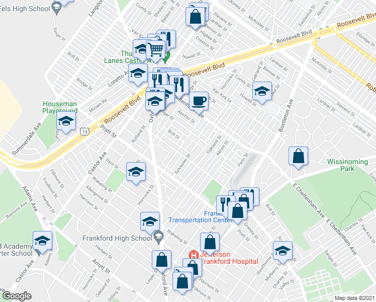 map of restaurants, bars, coffee shops, grocery stores, and more near 5315 Horrocks Street in Philadelphia