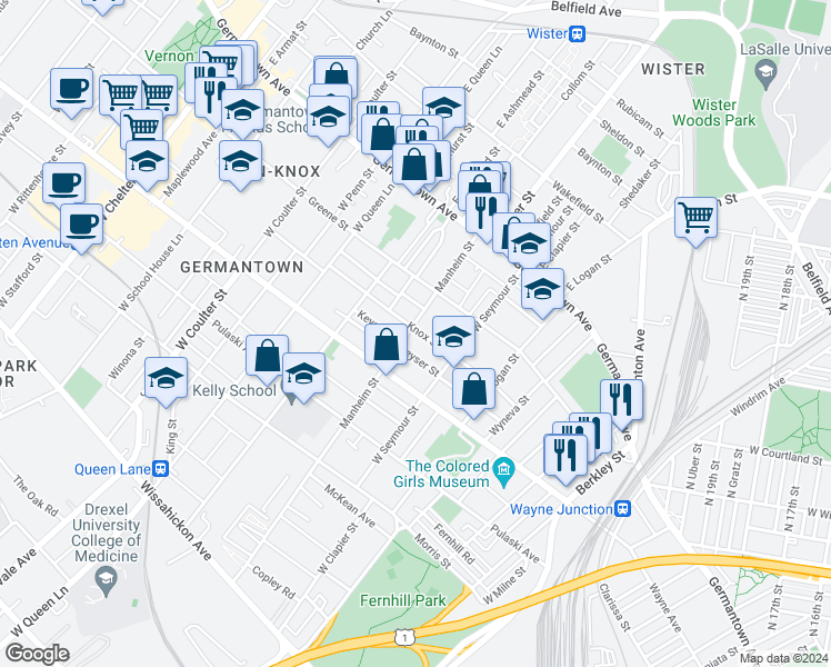 map of restaurants, bars, coffee shops, grocery stores, and more near in Philadelphia