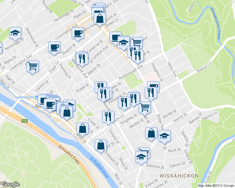map of restaurants, bars, coffee shops, grocery stores, and more near 4216 Pechin Street in Philadelphia