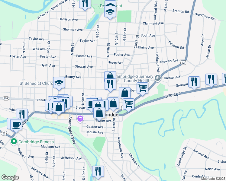 map of restaurants, bars, coffee shops, grocery stores, and more near 1115 Gomber Avenue in Cambridge